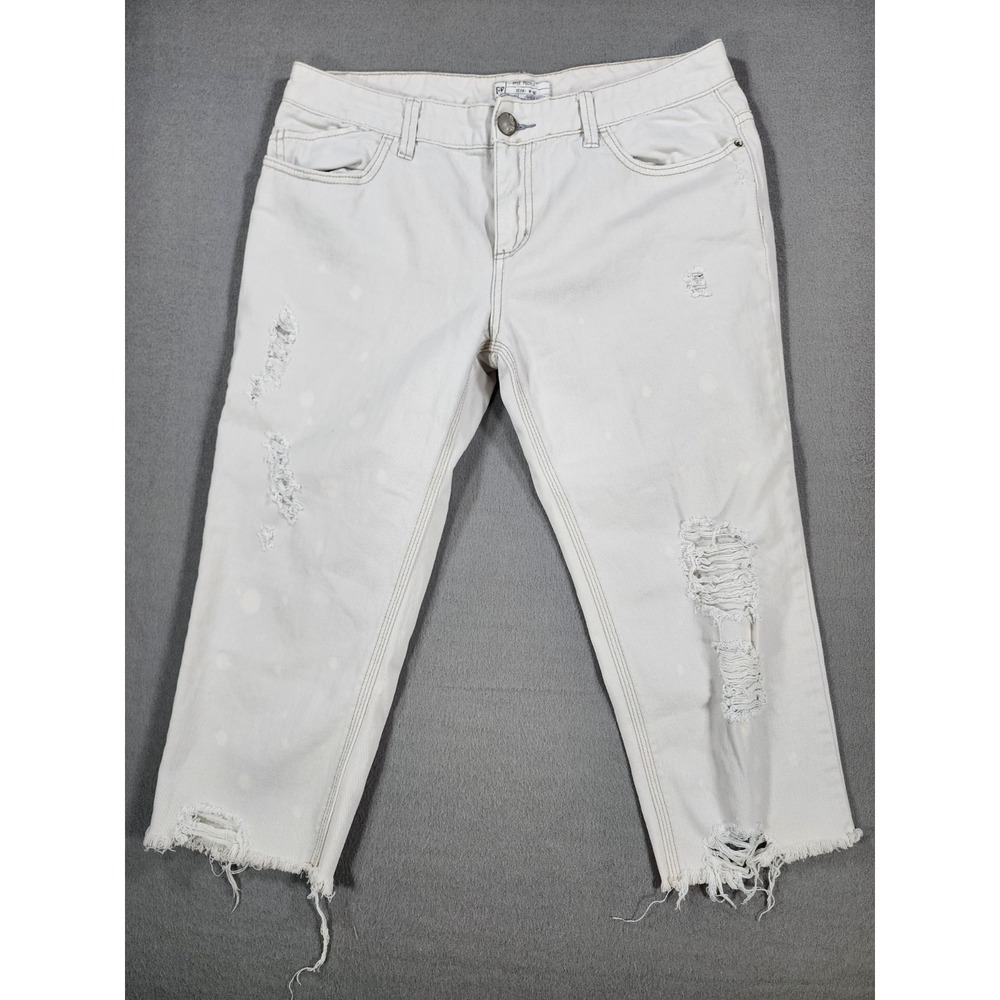 Free People White Distressed Bleached Capri Jeans Size 30" Y2K Mid Rise Cotton